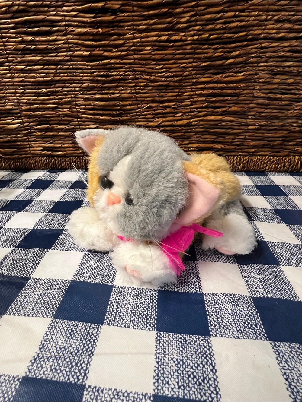 Tyco Kitty Kitty Kittens Plush Calico Cat With Pink Bow 1990’s